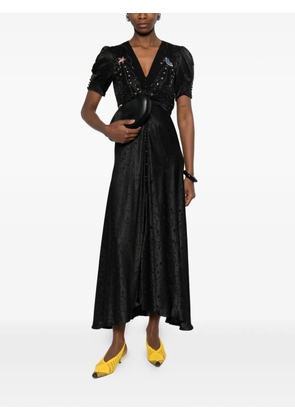 Saloni Lea embellished V-neck midi dress - Black