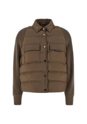 Brunello Cucinelli ribbed-sleeve quilted jacket - Brown