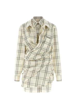 The Attico check-pattern embroidered mini dress - Neutrals