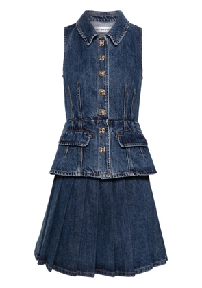 Self-Portrait pleated denim shirtdress - Blue