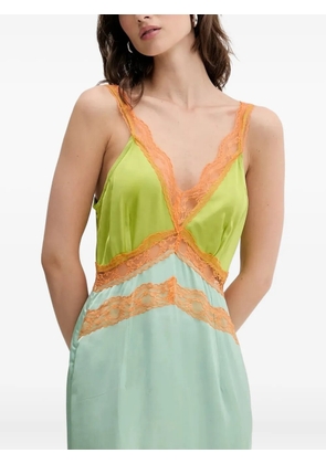 NEVER FULLY DRESSED lace-insert slip midi dress - Green