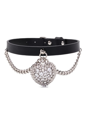 Alessandra Rich heart-pendant leather necklace - Black