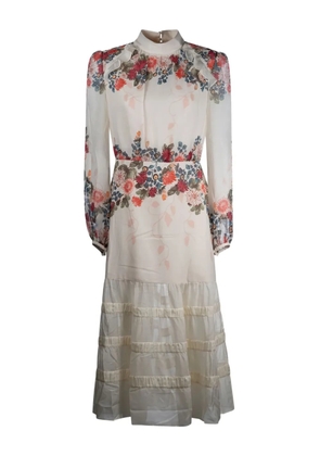 Saloni Jacqui floral-print tiered dress - White