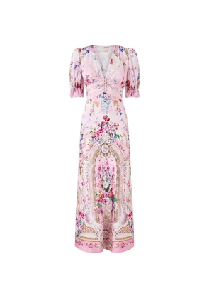 Camilla Bias lace-insert floral midi dress - Pink