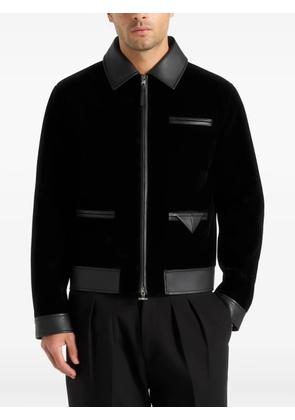 Manière De Voir Tony velvet-finish leather contrast-detail black jacket