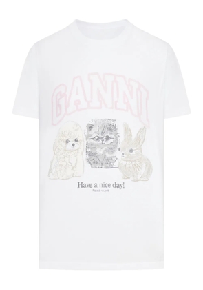 GANNI cotton animal-print T-shirt - White