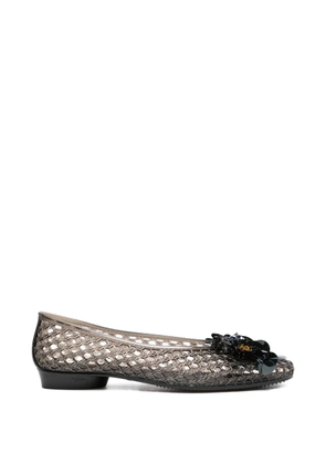 HEAVENLY JELLY flower embellishment woven ballet flats - Black