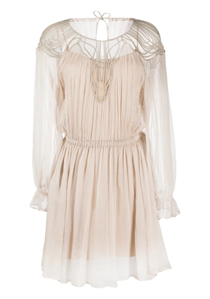 Alberta Ferretti long sleeve sheer chest panel dress - Neutrals