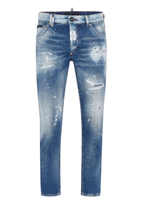 Philipp Plein distressed cropped skinny jeans - Blue