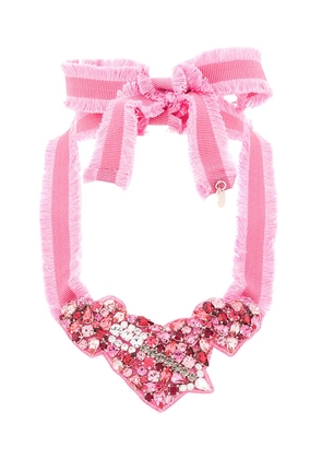 RED(V) heart crystal necklace - Pink