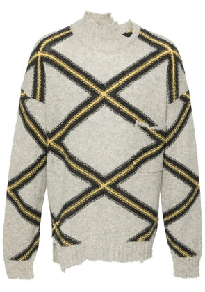 Marni diamond-check distressed jumper - Grey