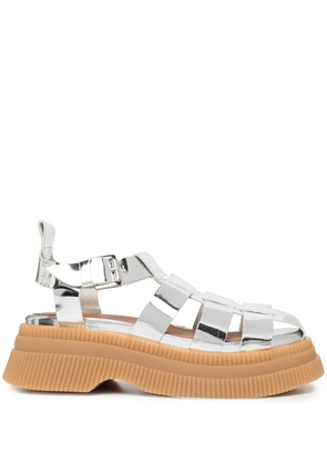 GANNI Creeper 55mm cage strap sandals - Silver