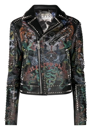 Philipp Plein Tattoo-print biker jacket - Black