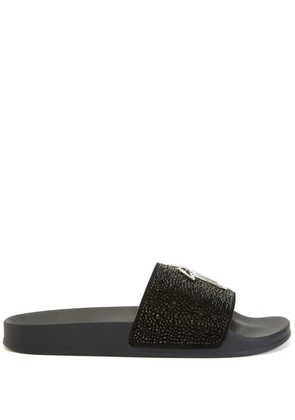 Giuseppe Zanotti logo-plaque rhinestone slides - Black