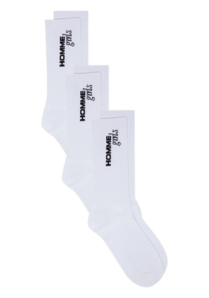 HommeGirls three-pack intarsia logo socks - White