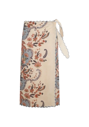 FARM Rio scalloped-edge floral-print skirt - Neutrals