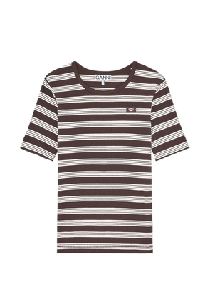 GANNI striped embroidered T-shirt - Brown