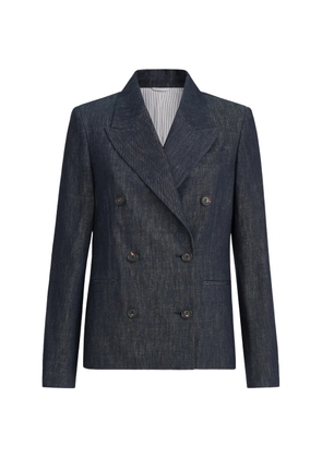 Brunello Cucinelli cotton denim-effect twill blazer with monili - Blue