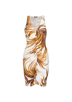 Just Cavalli leaf-print ruffled mini dress - Neutrals