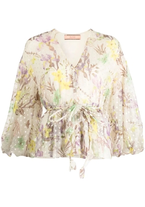 Alexis floral-print embroidered shirt - Neutrals