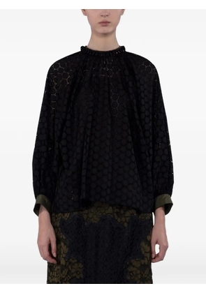 Biyan gathered neckline eyelet blouse - Black