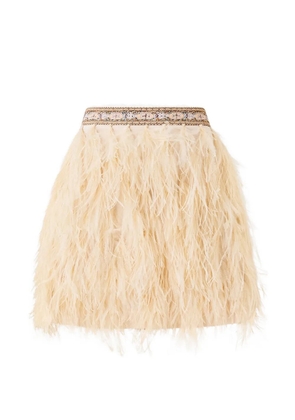 Camilla feather embellished skirt - Neutrals