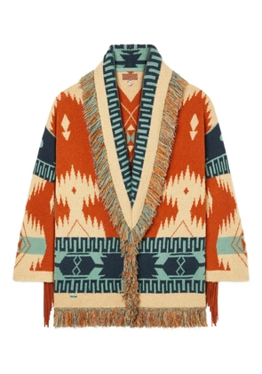 Alanui Golden Dusk geometric-pattern fringed cardi-coat - Orange