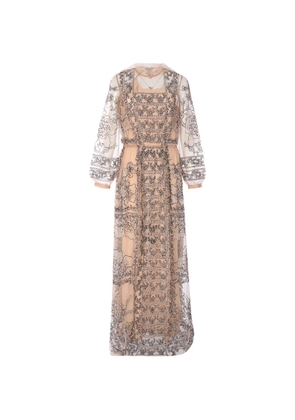 Biyan embroidered beaded tulle maxi dress - Neutrals