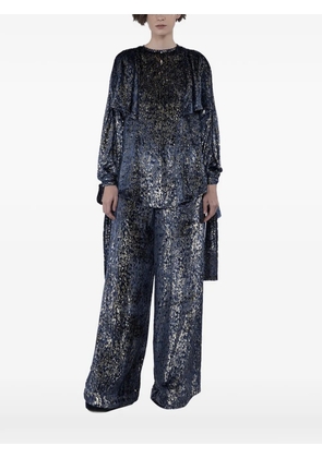 Biyan velvet cutout-sleeve blouse - Blue