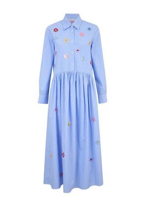 Mira Mikati button-embroidered striped midi shirt dress - Blue