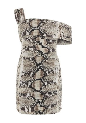 Roberto Cavalli one-shoulder snakeskin-print mini dress - Brown