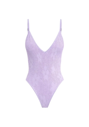 Bond-eye textured-floral swimsuit - Purple