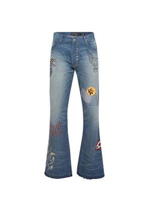 EARTHLING VIP graphic-patch button-fastening jeans - Blue