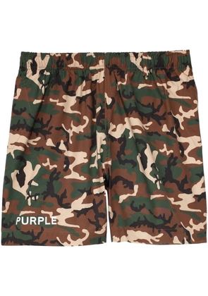 Purple Brand logo-print camouflage shorts - Brown