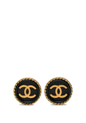 CHANEL Pre-Owned 1994 CC Gold Plated and Enamel Round Button Clip On Earrings costume earrings