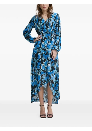 Morgan floral-patterned V-neck midi dress - Blue