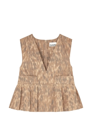 GANNI V-neck pleated blouse - Neutrals
