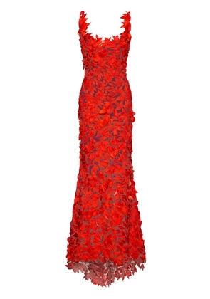 Oscar de la Renta Floral Threadwork off-shoulder gown - Orange