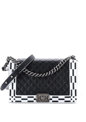 CHANEL Pre-Owned Checkerboard Trim Boy Flap Bag Quilted Calfskin New Medium shoulder bag - Black