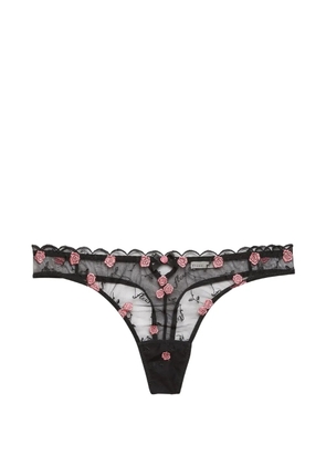 Fleur Du Mal rose-embroidery mesh thong - Black