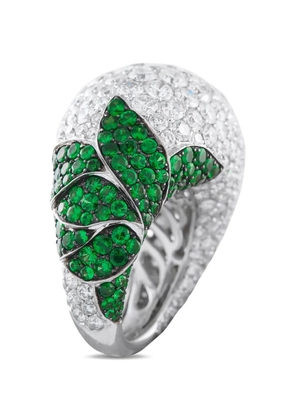 LB Exclusive diamond and sapphire leaf-detail ring - Silver