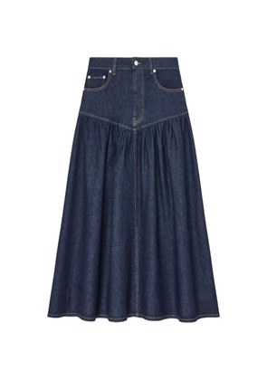GANNI gathered denim midi skirt - Blue