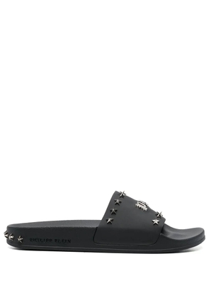 Philipp Plein Gothic Plein studded slides - Black