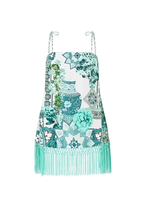 Camilla fringed-hem strappy top - White