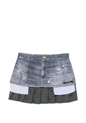 Andersson Bell plaid patchwork denim skirt - Blue