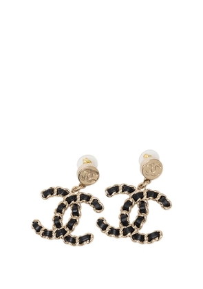 CHANEL Pre-Owned 2025 CC Gold Plated Leather Woven Chain Push Back Earrings costume earrings