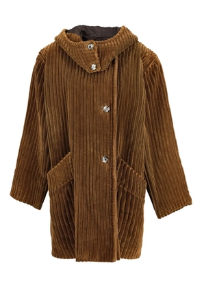 Vintage corduroy hooded-neck coat - Brown