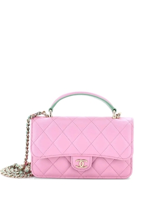 CHANEL Pre-Owned Classic Top Handle Flap Phone Holder with Chain Quilted Lambskin crossbody bag - Green