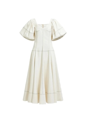 Aje Ether puff-sleeve topstitched midi dress - Neutrals