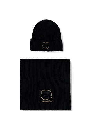 Karl Lagerfeld logo detail beanie hat and scarf set - Black